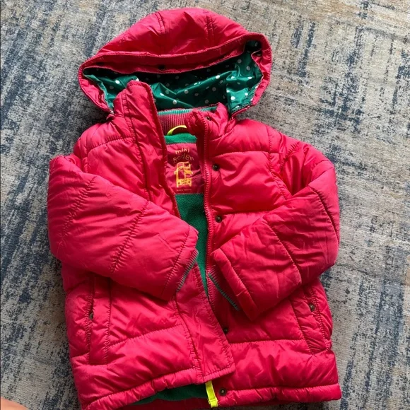 Mini Boden Red Convertible Jacket with Green Polka Dot Lining - Size 4-5 - Picture 2 of 12